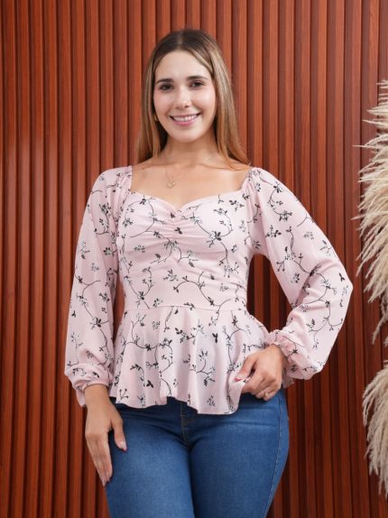 Blusa Beatriz, elaborada en Tela Gasa Hindú Estampada
